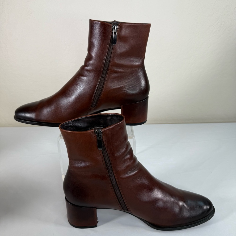 Ecco Shape 35 Danish Block Heels Bison Brown Ankle Boots Booties Size 10 - Picture 9 of 16